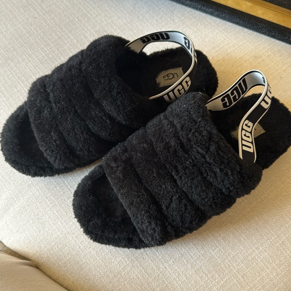 UGG Slippers Slides, Fluff Yeah, Black